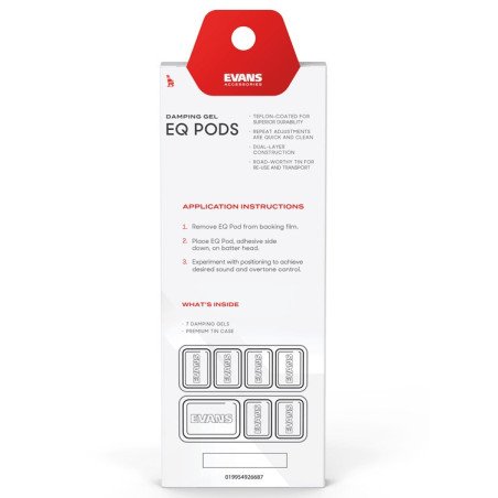 Evans EQ-Pods - Sordina de gel para batería | Control de armónicos y sustain