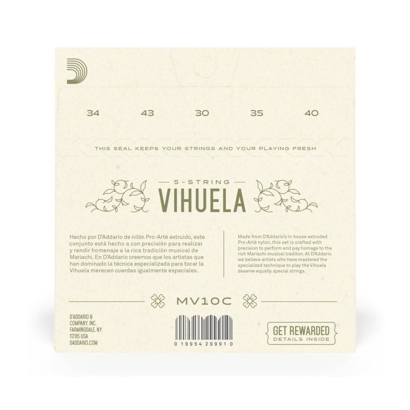 D'ADDARIO MV10C Encordado para Vihuela