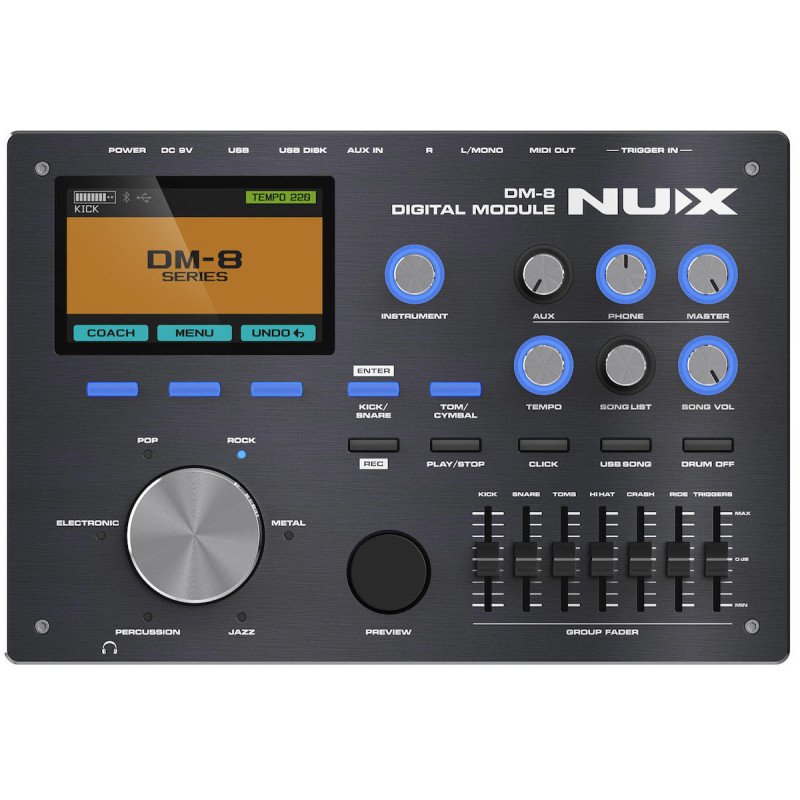 Batería electrónica Nux Dm-8 con pads de malla y soporte hats