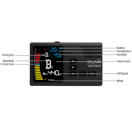 CHERUB WMT-656W Afinador y metrónomo para instrumentos de vientos