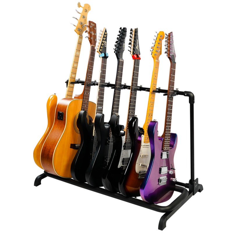 GUITTO GGS-11: Soporte multi-instrumento plegable y portátil para 7 guitarras