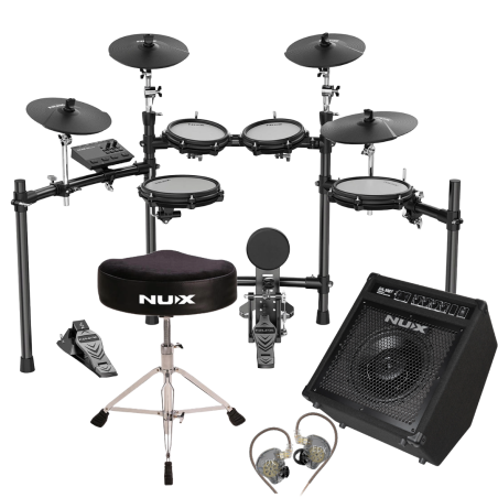 Kit batería electrónica NUX DM-310 PLUS con monitor, silla y audífonos