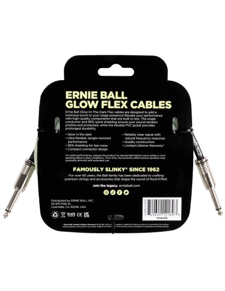 Cable Ernie Ball P06436 3 m Glow para guitarra